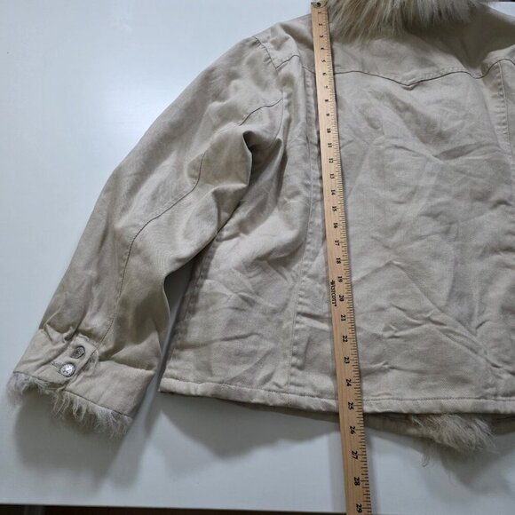 Vtg Faded Glory Trucker Jacket Women 1X Sand Faux Fur Pockets Quilted Lining Y2K - Picture 6 of 16
